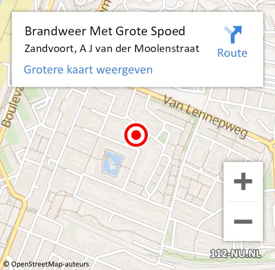Locatie op kaart van de 112 melding: Brandweer Met Grote Spoed Naar Zandvoort, A J van der Moolenstraat op 24 maart 2024 13:11