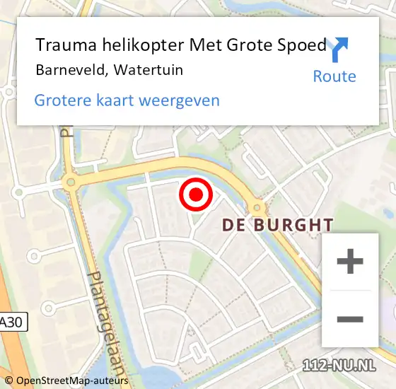Locatie op kaart van de 112 melding: Trauma helikopter Met Grote Spoed Naar Barneveld, Watertuin op 24 maart 2024 13:33