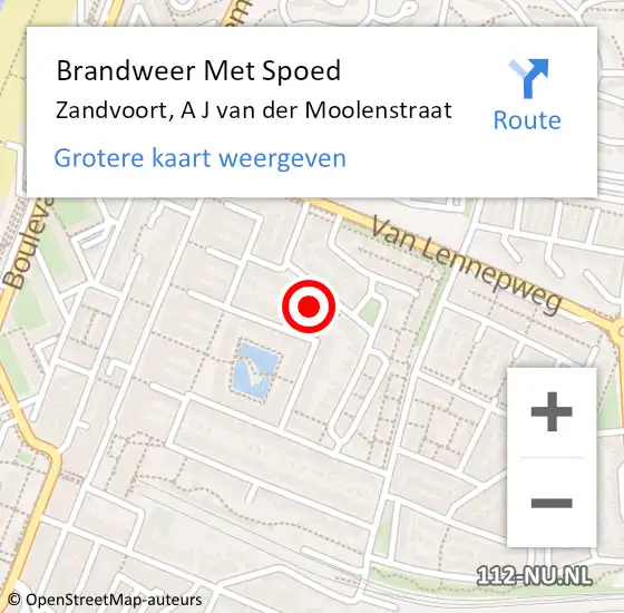 Locatie op kaart van de 112 melding: Brandweer Met Spoed Naar Zandvoort, A J van der Moolenstraat op 24 maart 2024 13:36