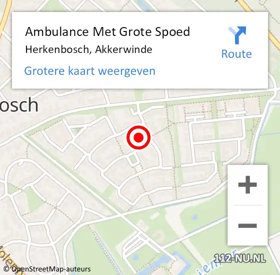 Locatie op kaart van de 112 melding: Ambulance Met Grote Spoed Naar Herkenbosch, Akkerwinde op 24 maart 2024 13:49