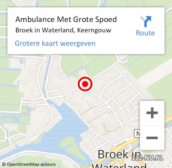 Locatie op kaart van de 112 melding: Ambulance Met Grote Spoed Naar Broek in Waterland, Keerngouw op 24 maart 2024 14:25