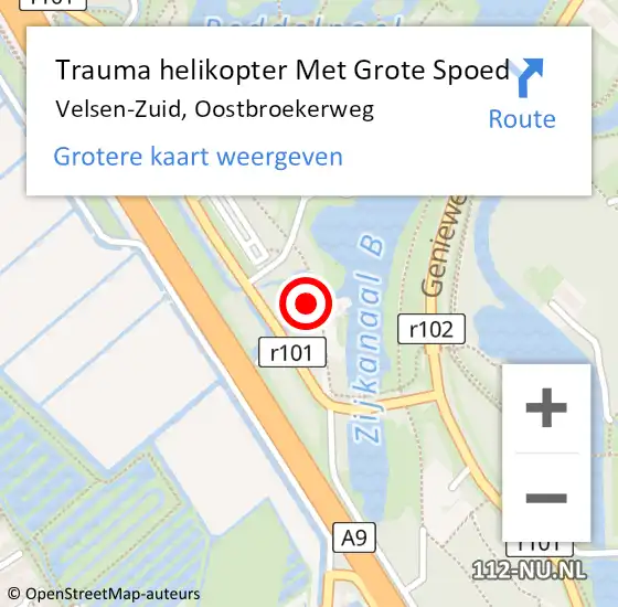 Locatie op kaart van de 112 melding: Trauma helikopter Met Grote Spoed Naar Velsen-Zuid, Oostbroekerweg op 24 maart 2024 14:48