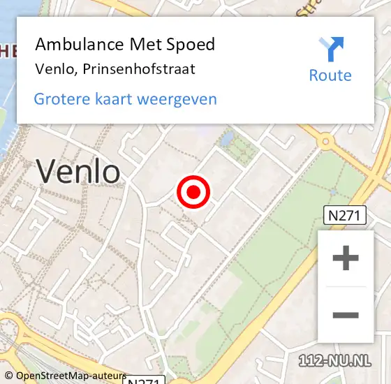 Locatie op kaart van de 112 melding: Ambulance Met Spoed Naar Venlo, Prinsenhofstraat op 24 maart 2024 14:49