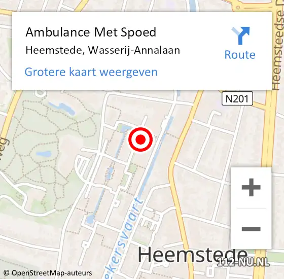 Locatie op kaart van de 112 melding: Ambulance Met Spoed Naar Heemstede, Wasserij-Annalaan op 24 maart 2024 14:57