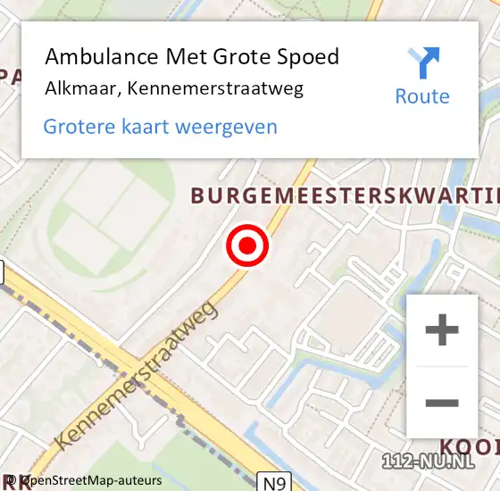 Locatie op kaart van de 112 melding: Ambulance Met Grote Spoed Naar Alkmaar, Kennemerstraatweg op 24 maart 2024 15:21