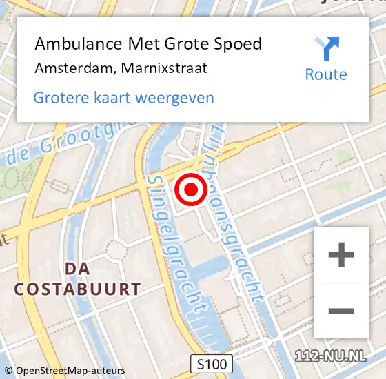 Locatie op kaart van de 112 melding: Ambulance Met Grote Spoed Naar Amsterdam, Marnixstraat op 24 maart 2024 15:21