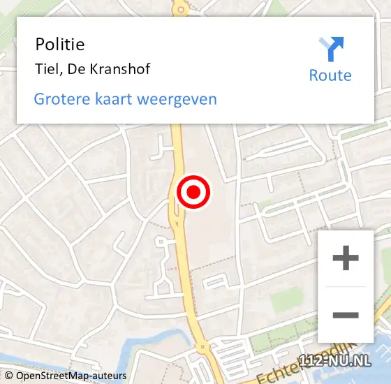 Locatie op kaart van de 112 melding: Politie Tiel, De Kranshof op 24 maart 2024 16:22