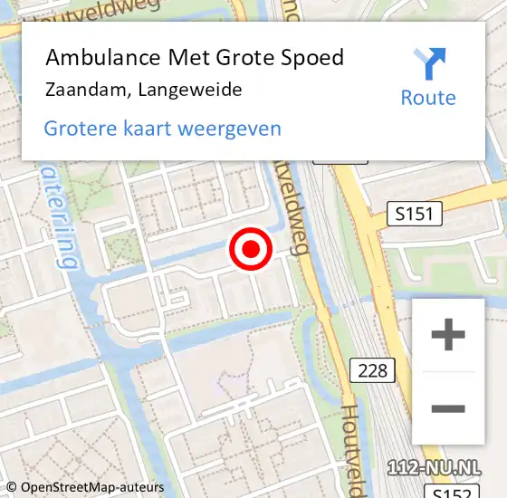 Locatie op kaart van de 112 melding: Ambulance Met Grote Spoed Naar Zaandam, Langeweide op 24 maart 2024 16:23