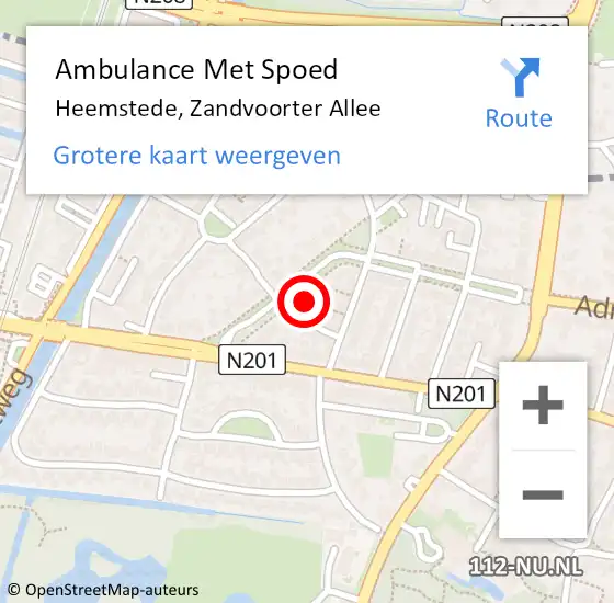 Locatie op kaart van de 112 melding: Ambulance Met Spoed Naar Heemstede, Zandvoorter Allee op 24 maart 2024 16:51
