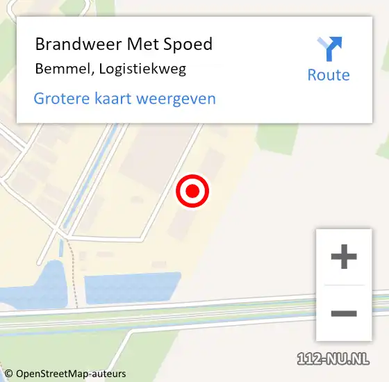 Locatie op kaart van de 112 melding: Brandweer Met Spoed Naar Bemmel, Logistiekweg op 24 maart 2024 17:51