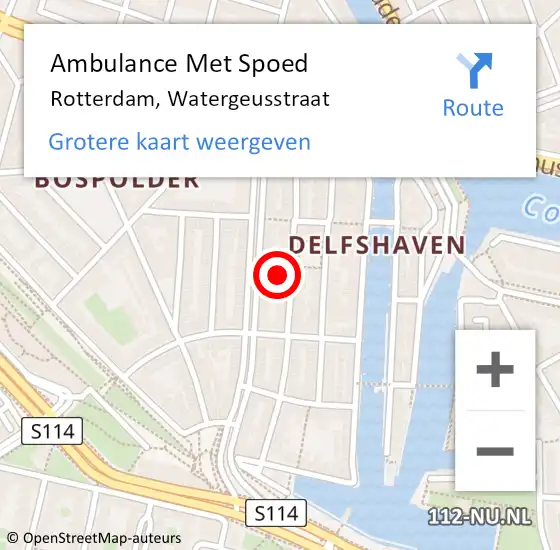 Locatie op kaart van de 112 melding: Ambulance Met Spoed Naar Rotterdam, Watergeusstraat op 24 maart 2024 17:55