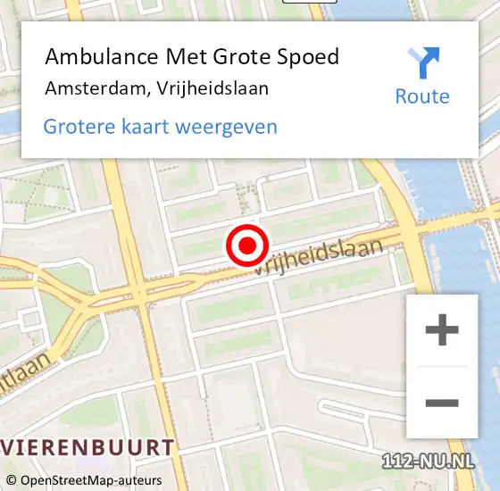 Locatie op kaart van de 112 melding: Ambulance Met Grote Spoed Naar Amsterdam, Vrijheidslaan op 24 maart 2024 18:02