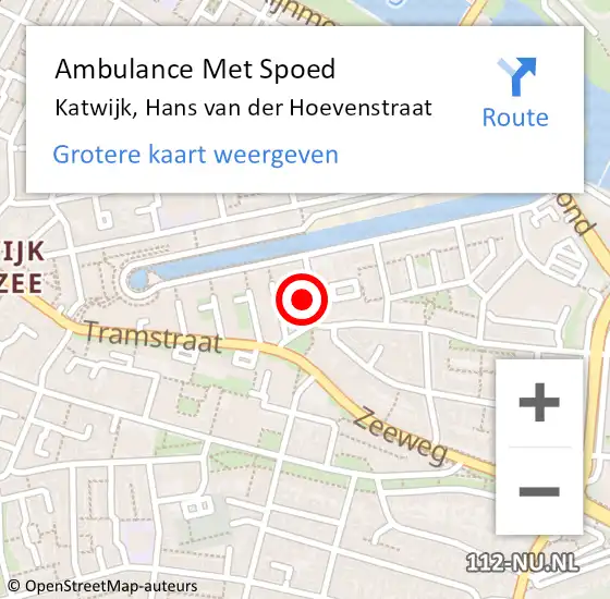 Locatie op kaart van de 112 melding: Ambulance Met Spoed Naar Katwijk, Hans van der Hoevenstraat op 24 maart 2024 18:40