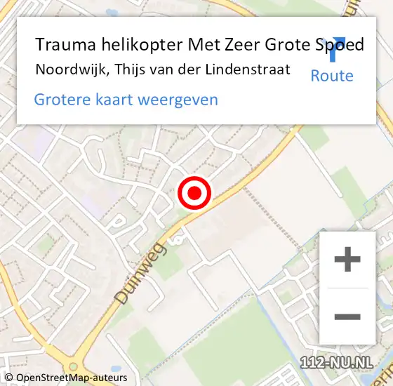 Locatie op kaart van de 112 melding: Trauma helikopter Met Zeer Grote Spoed Naar Noordwijk, Thijs van der Lindenstraat op 24 maart 2024 19:49