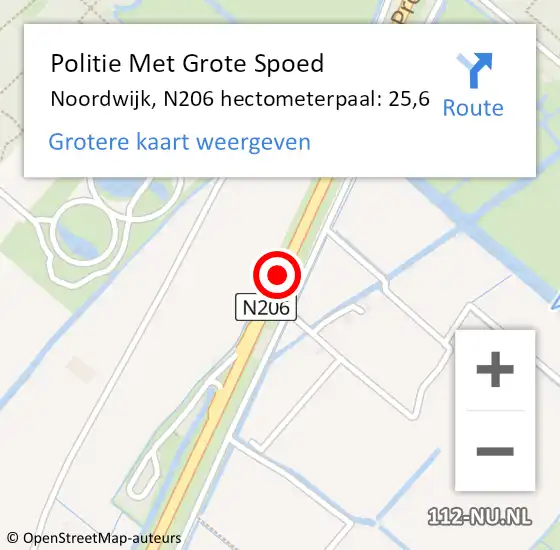 Locatie op kaart van de 112 melding: Politie Met Grote Spoed Naar Noordwijk, N206 hectometerpaal: 25,6 op 24 maart 2024 19:56