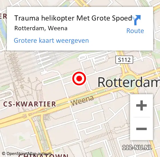 Locatie op kaart van de 112 melding: Trauma helikopter Met Grote Spoed Naar Rotterdam, Weena op 24 maart 2024 19:58