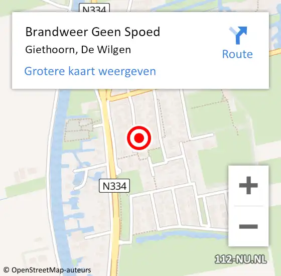 Locatie op kaart van de 112 melding: Brandweer Geen Spoed Naar Giethoorn, De Wilgen op 24 maart 2024 20:23