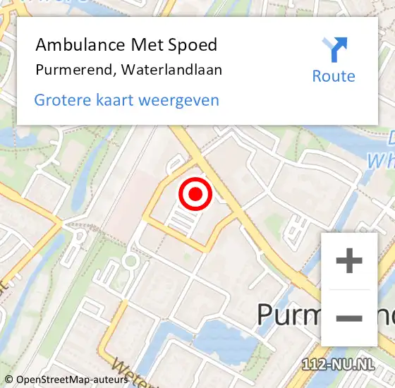 Locatie op kaart van de 112 melding: Ambulance Met Spoed Naar Purmerend, Waterlandlaan op 24 maart 2024 20:32