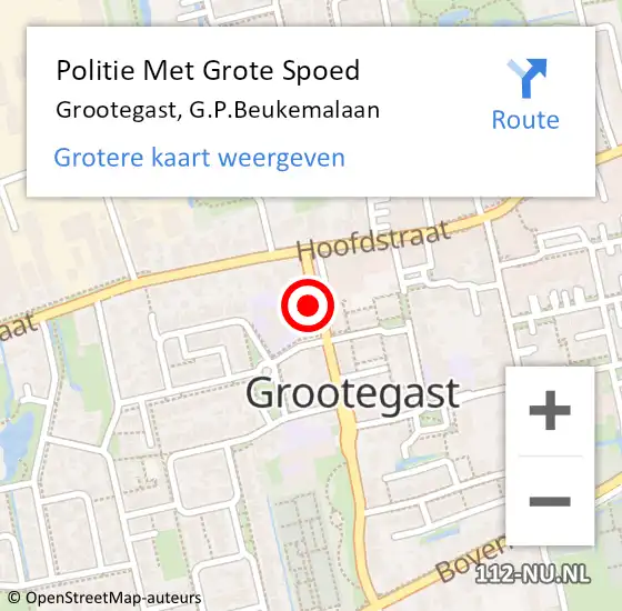 Locatie op kaart van de 112 melding: Politie Met Grote Spoed Naar Grootegast, G.P.Beukemalaan op 24 maart 2024 21:53