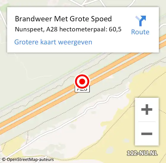Locatie op kaart van de 112 melding: Brandweer Met Grote Spoed Naar Nunspeet, A28 hectometerpaal: 60,5 op 24 maart 2024 22:00