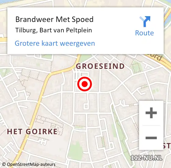 Locatie op kaart van de 112 melding: Brandweer Met Spoed Naar Tilburg, Bart van Peltplein op 24 maart 2024 22:03