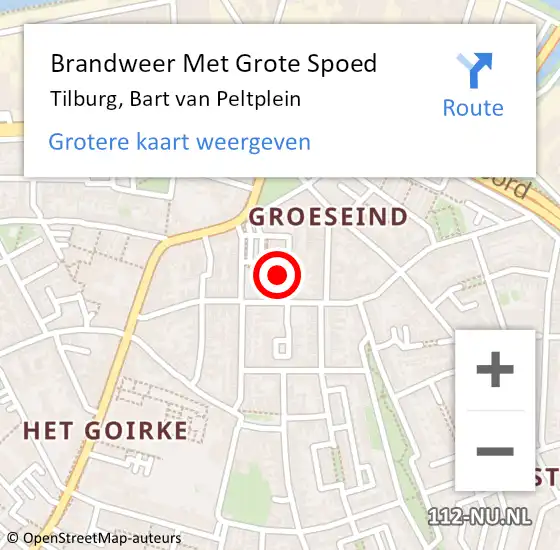 Locatie op kaart van de 112 melding: Brandweer Met Grote Spoed Naar Tilburg, Bart van Peltplein op 24 maart 2024 22:16