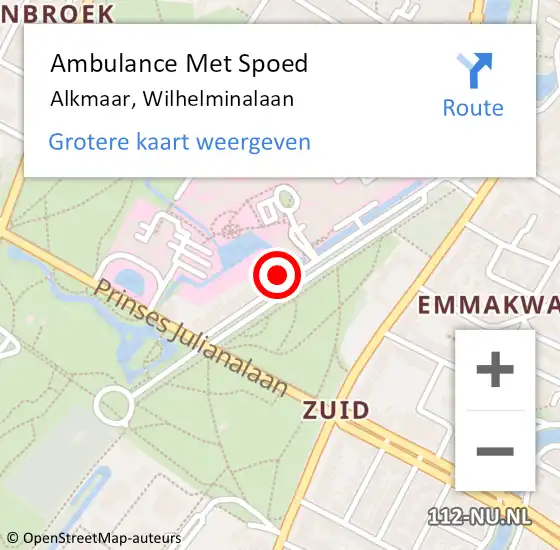 Locatie op kaart van de 112 melding: Ambulance Met Spoed Naar Alkmaar, Wilhelminalaan op 25 maart 2024 00:02