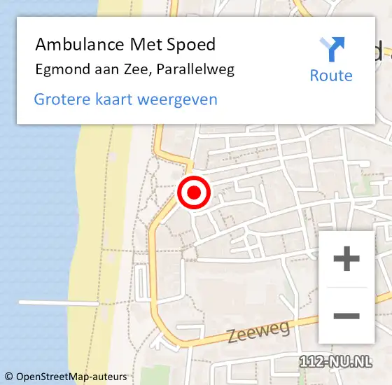 Locatie op kaart van de 112 melding: Ambulance Met Spoed Naar Egmond aan Zee, Parallelweg op 25 maart 2024 02:30