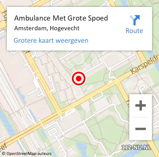 Locatie op kaart van de 112 melding: Ambulance Met Grote Spoed Naar Amsterdam, Hogevecht op 25 maart 2024 03:52