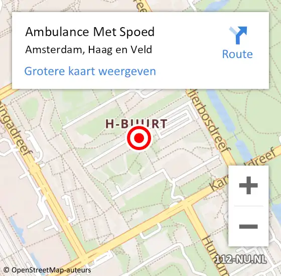 Locatie op kaart van de 112 melding: Ambulance Met Spoed Naar Amsterdam, Haag en Veld op 25 maart 2024 04:06