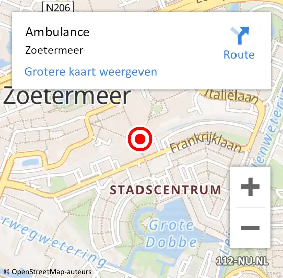 Locatie op kaart van de 112 melding: Ambulance Zoetermeer op 25 maart 2024 05:00