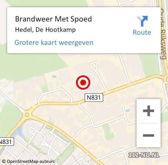 Locatie op kaart van de 112 melding: Brandweer Met Spoed Naar Hedel, De Hootkamp op 25 maart 2024 05:44