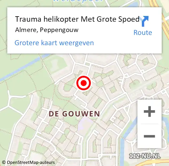 Locatie op kaart van de 112 melding: Trauma helikopter Met Grote Spoed Naar Almere, Peppengouw op 25 maart 2024 07:11