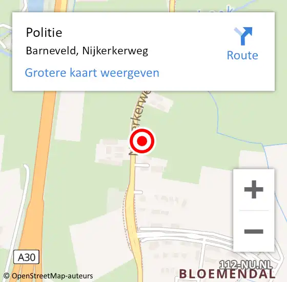 Locatie op kaart van de 112 melding: Politie Barneveld, Nijkerkerweg op 25 maart 2024 07:24