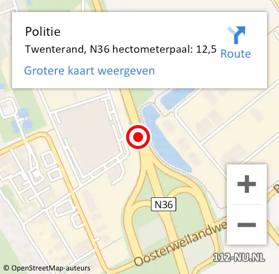 Locatie op kaart van de 112 melding: Politie Twenterand, N36 hectometerpaal: 12,5 op 25 maart 2024 07:35