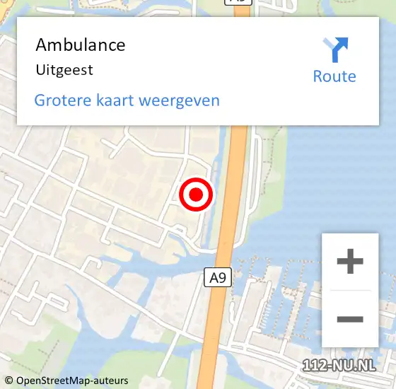 Locatie op kaart van de 112 melding: Ambulance Uitgeest op 25 maart 2024 07:45