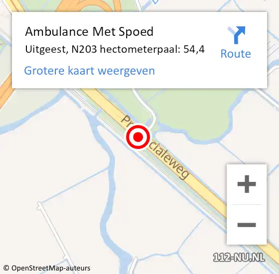 Locatie op kaart van de 112 melding: Ambulance Met Spoed Naar Uitgeest, N203 hectometerpaal: 54,4 op 25 maart 2024 07:48