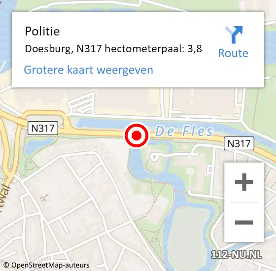 Locatie op kaart van de 112 melding: Politie Doesburg, N317 hectometerpaal: 3,8 op 25 maart 2024 08:00