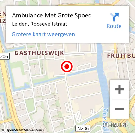 Locatie op kaart van de 112 melding: Ambulance Met Grote Spoed Naar Leiden, Rooseveltstraat op 25 maart 2024 08:47