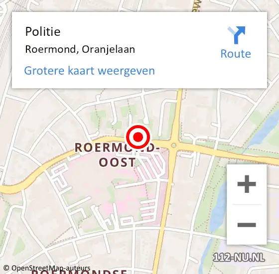 Locatie op kaart van de 112 melding: Politie Roermond, Oranjelaan op 25 maart 2024 08:49