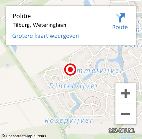 Locatie op kaart van de 112 melding: Politie Tilburg, Weteringlaan op 25 maart 2024 08:51