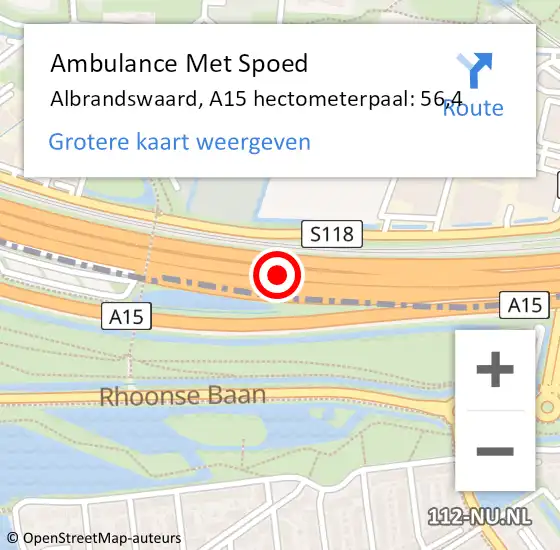 Locatie op kaart van de 112 melding: Ambulance Met Spoed Naar Albrandswaard, A15 hectometerpaal: 56,4 op 25 maart 2024 08:52