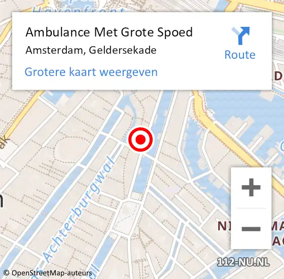 Locatie op kaart van de 112 melding: Ambulance Met Grote Spoed Naar Amsterdam, Geldersekade op 25 maart 2024 09:02