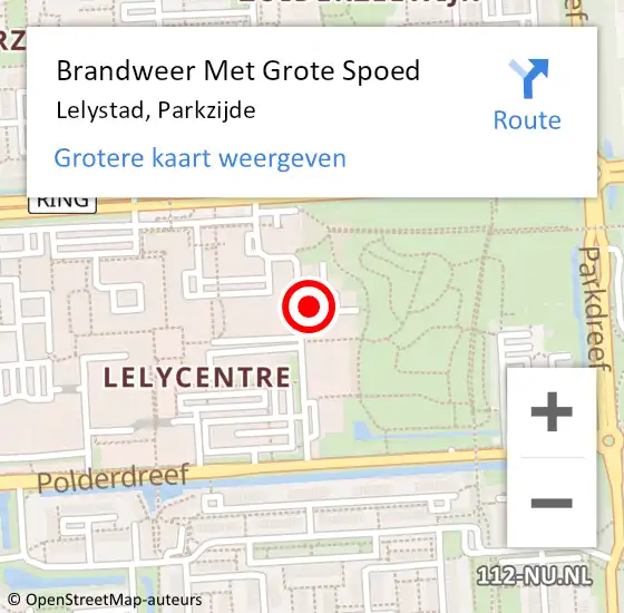 Locatie op kaart van de 112 melding: Brandweer Met Grote Spoed Naar Lelystad, Parkzijde op 30 september 2014 08:56