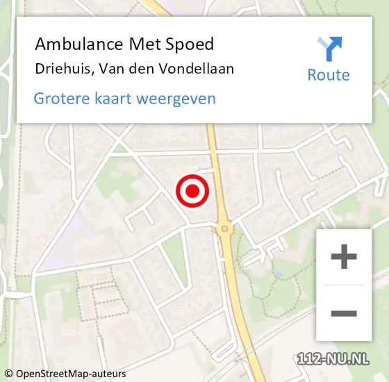 Locatie op kaart van de 112 melding: Ambulance Met Spoed Naar Driehuis, Van den Vondellaan op 25 maart 2024 09:19