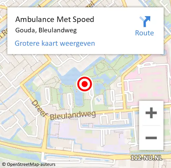 Locatie op kaart van de 112 melding: Ambulance Met Spoed Naar Gouda, Bleulandweg op 25 maart 2024 10:03