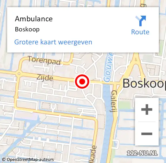 Locatie op kaart van de 112 melding: Ambulance Boskoop op 25 maart 2024 10:14