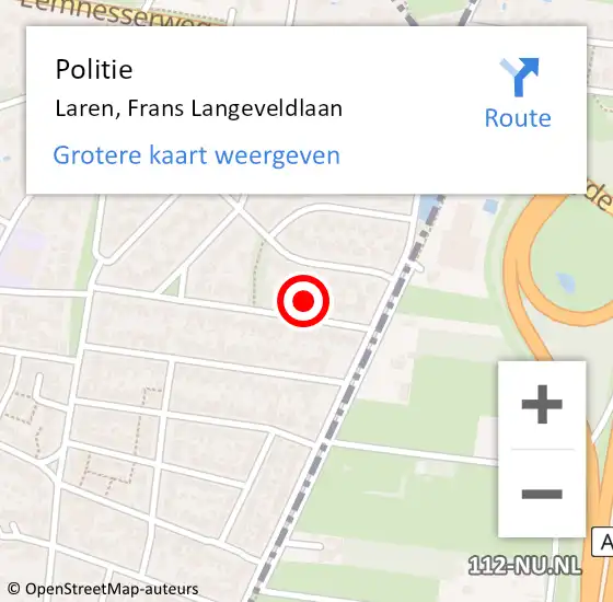Locatie op kaart van de 112 melding: Politie Laren, Frans Langeveldlaan op 25 maart 2024 10:27