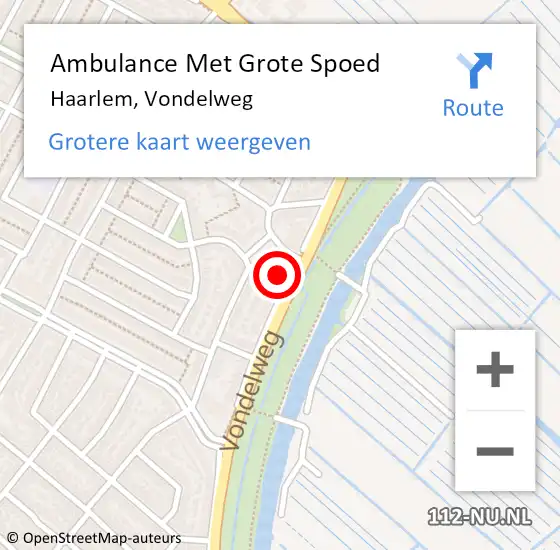 Locatie op kaart van de 112 melding: Ambulance Met Grote Spoed Naar Haarlem, Vondelweg op 25 maart 2024 10:31