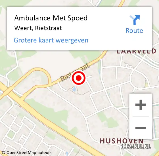 Locatie op kaart van de 112 melding: Ambulance Met Spoed Naar Weert, Rietstraat op 25 maart 2024 10:53